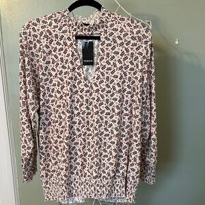Torrid Cream and Red Smocked Floral Top